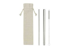 Straw Set with Jute-Cotton Pouch